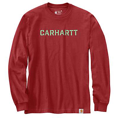 Carhartt Men's Bordeaux Heather Loose Fit Heavyweight Long-Sleeve Logo Graphic T-Shirt