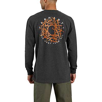 Carhartt Men's Carbon Heather Loose Fit Heavyweight Long-Sleeve Hunt Graphic T-Shirt