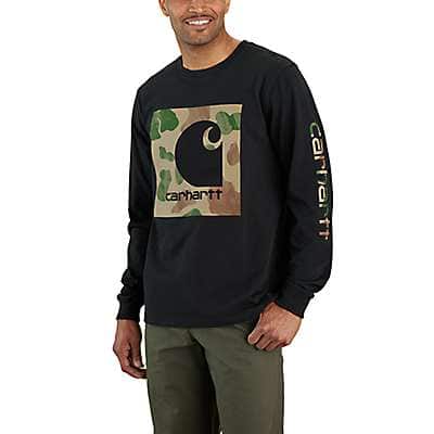 Carhartt Men's Black Relaxed Fit Heavyweight Long-Sleeve Camo C Graphic T-Shirt