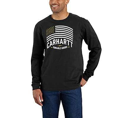 Carhartt Men's Black Relaxed Fit Midweight Long-Sleeve Flag Graphic T-Shirt