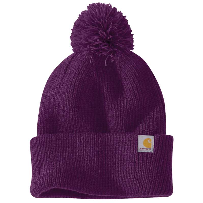 Carhartt  Eggplant Women's Knit Pom-Pom Cuffed Beanie