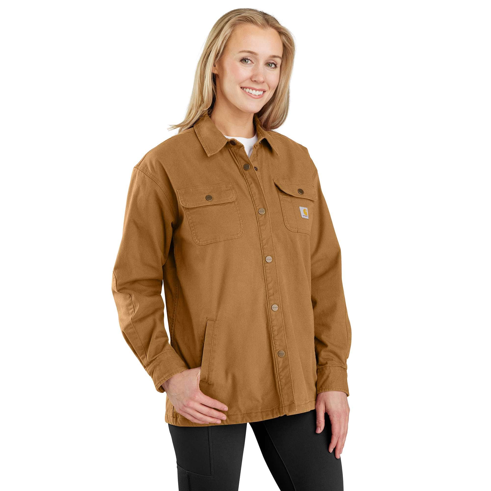 Carhartt Women's Rugged Flex Loose Fit Canvas Fleece Lined Shirt Jacke - XL - Carhartt Brown