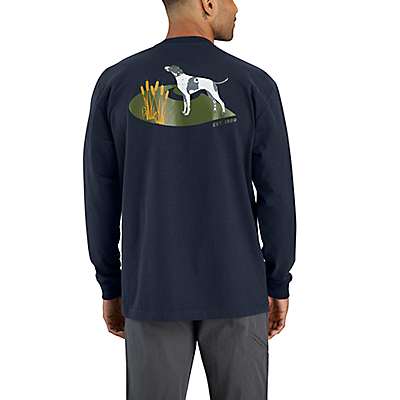 Carhartt Men's Navy Loose Fit Heavyweight Long-Sleeve Pocket Dog Graphic T-Shirt