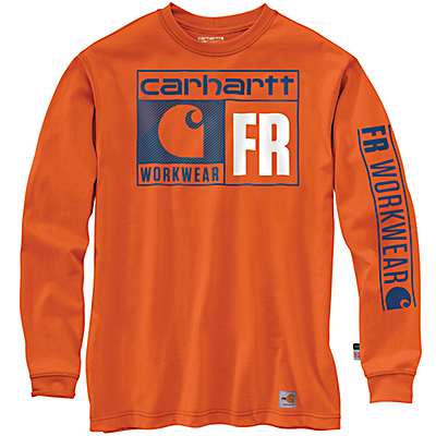 Carhartt Men's Orange Flame Flame Resistant Force Loose Fit Lightweight Long Sleeve Graphic T-Shirt