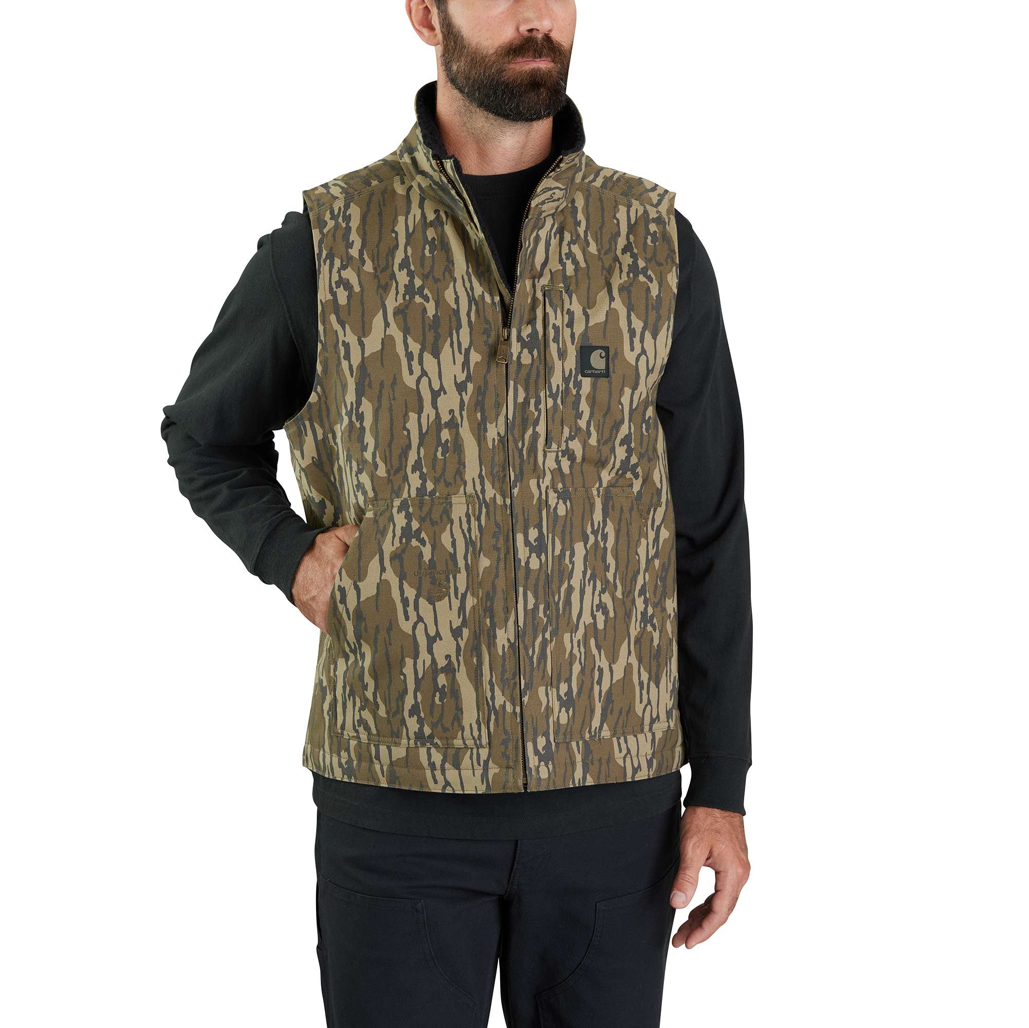 Rugged Flex® Duck Loose Fit Sherpa-Lined Camo Mock-Neck Vest 