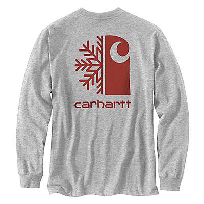 Carhartt Men's Heather Gray Relaxed Fit Heavyweight Long-Sleeve Pocket C Snowflake Graphic T-Shirt