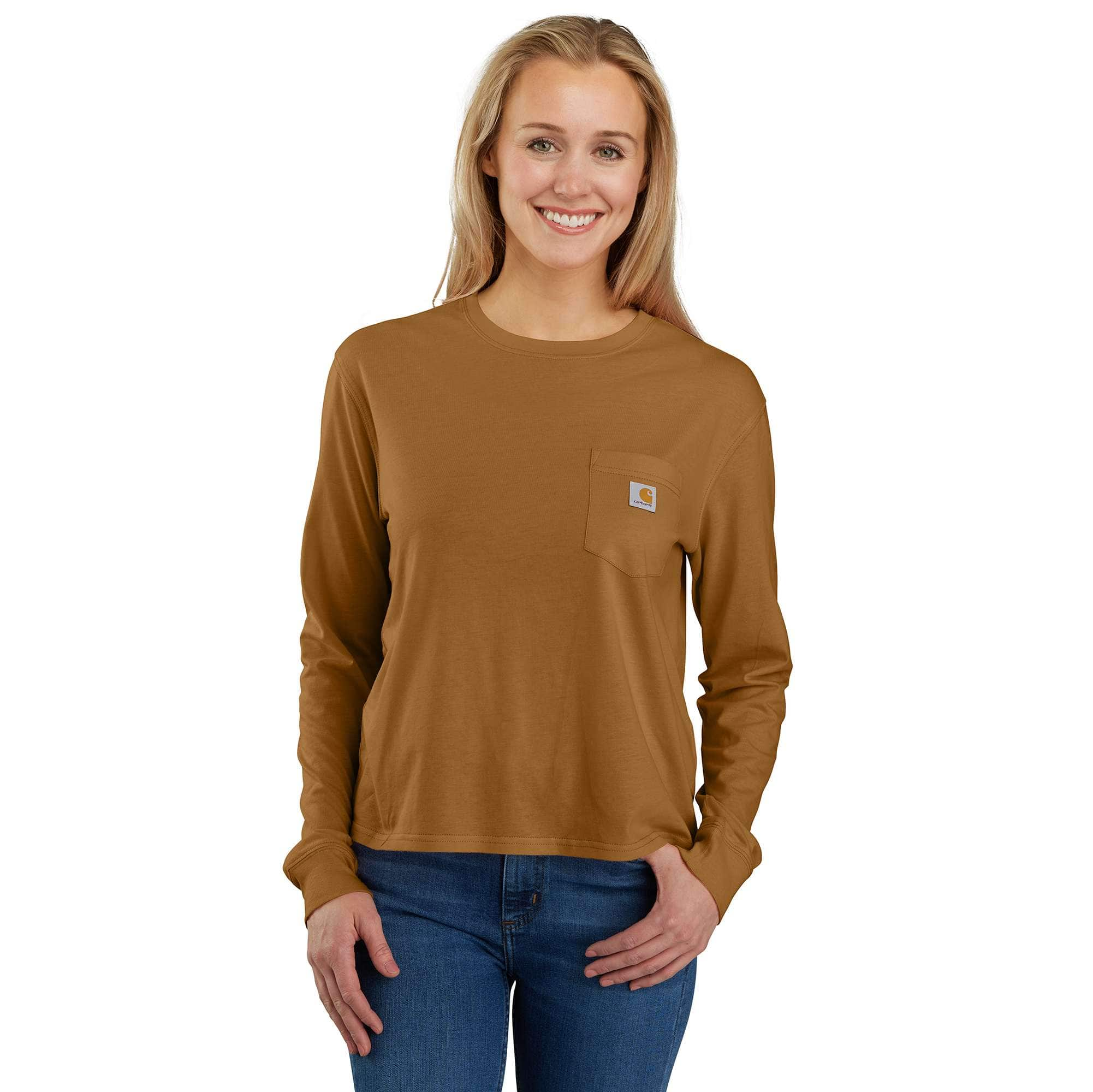 Women's TENCEL™ Fiber Series Loose Fit Long-Sleeve Crewneck Pocket T-Shirt, Performance Lightweight T-Shirts