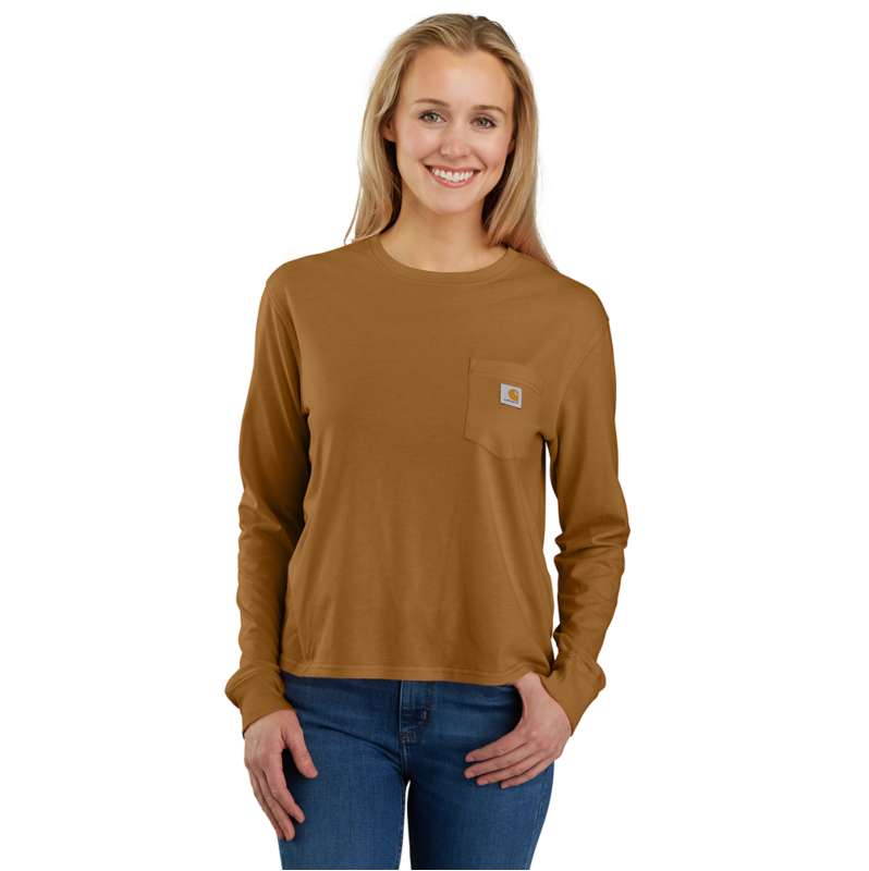 Carhartt  Carhartt Brown Women's TENCEL™ Fiber Series Loose Fit Long-Sleeve Crewneck Pocket T-Shirt