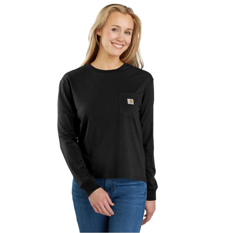 Carhartt  Black Women's TENCEL™ Fiber Series Loose Fit Long-Sleeve Crewneck Pocket T-Shirt