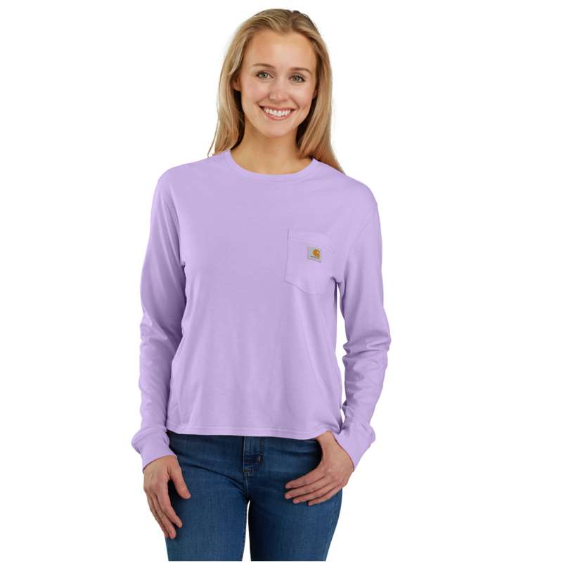 Carhartt  Violet Haze Women's TENCEL™ Fiber Series Loose Fit Long-Sleeve Crewneck Pocket T-Shirt