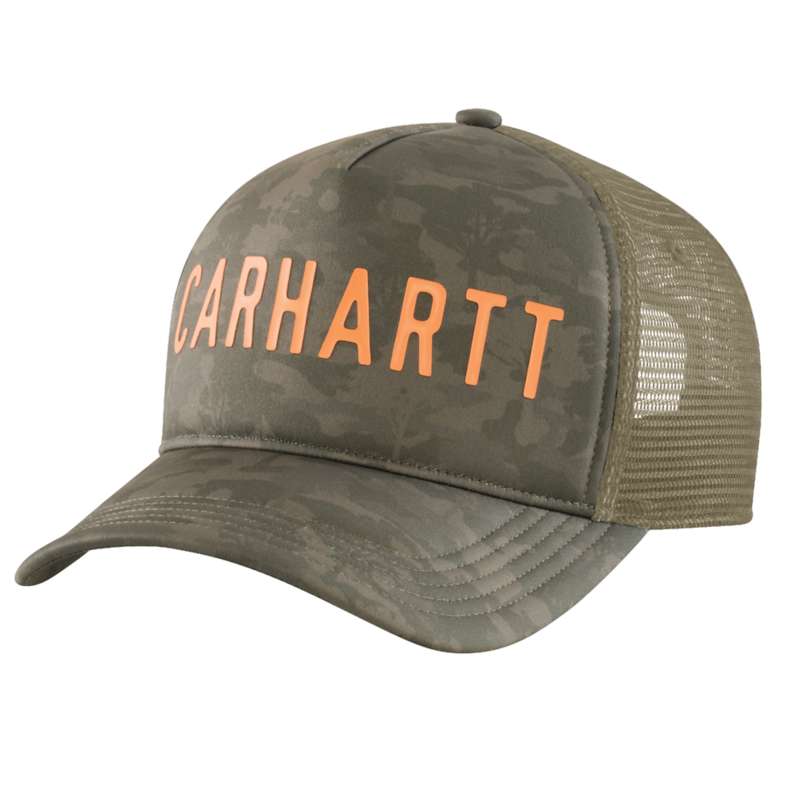 Carhartt  Burnt Olive Tree Camo Trucker Camo Logo Graphic Cap