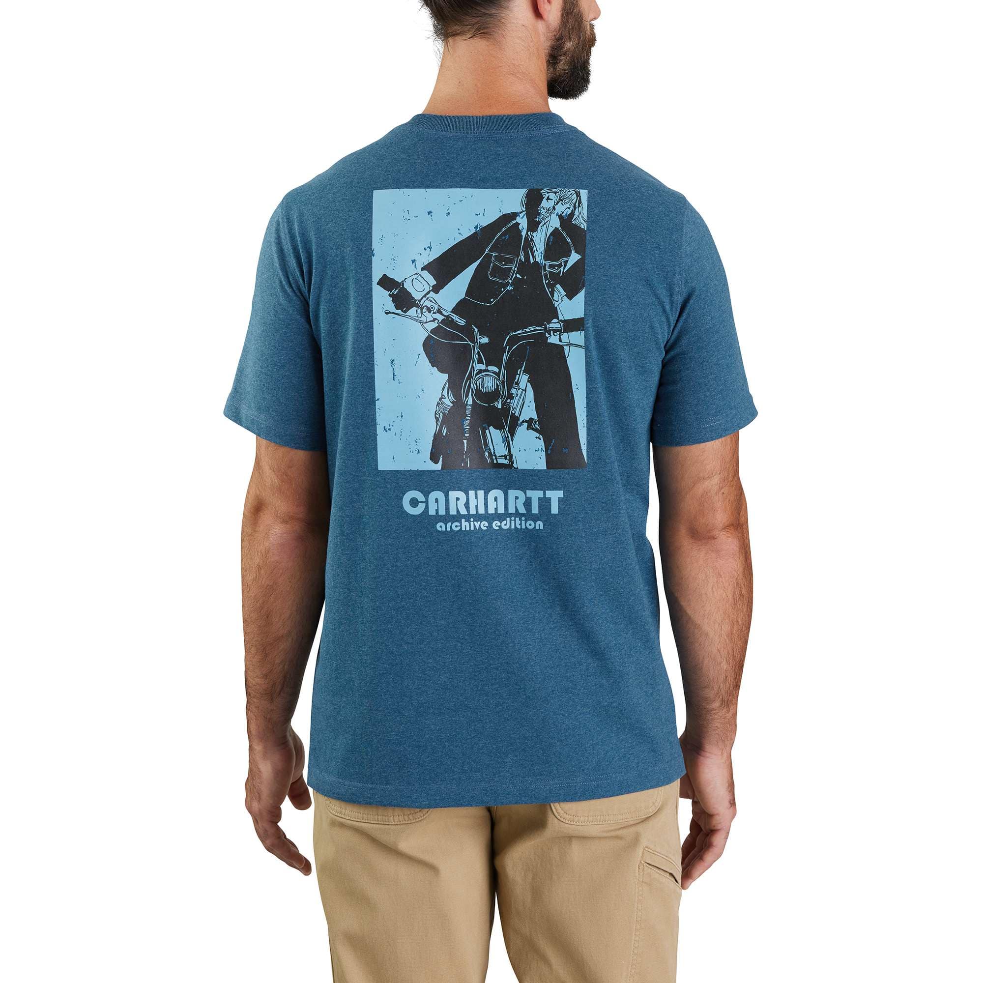 Carhartt Men's Relaxed Fit Heavyweight Short-Sleeve Pocket Bike Graphic T-Shirt | Deep Lagoon Heather | L