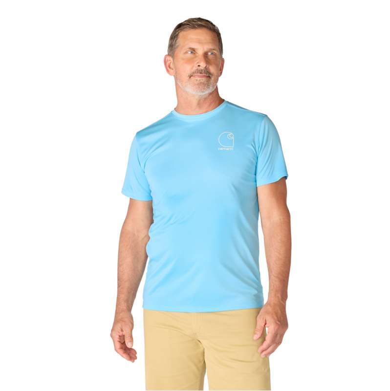 Carhartt  Blue Gleam Heather Force Sun Defender™ Relaxed Logo T-Shirt