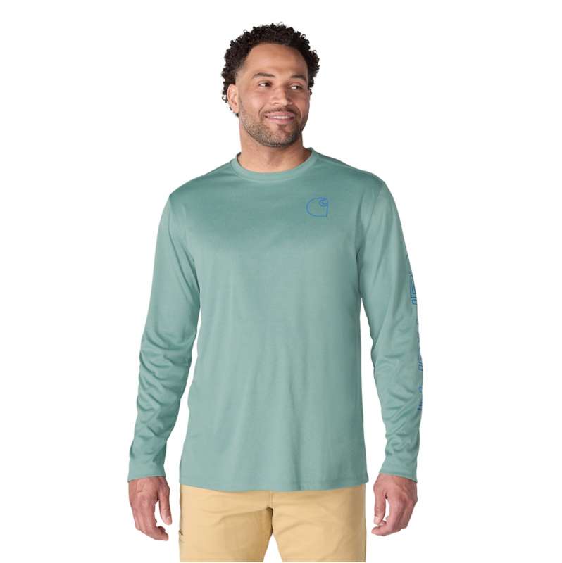 Carhartt  Harbor Teal Heather Force Sun Defender™ Relaxed LS Logo T-Shirt
