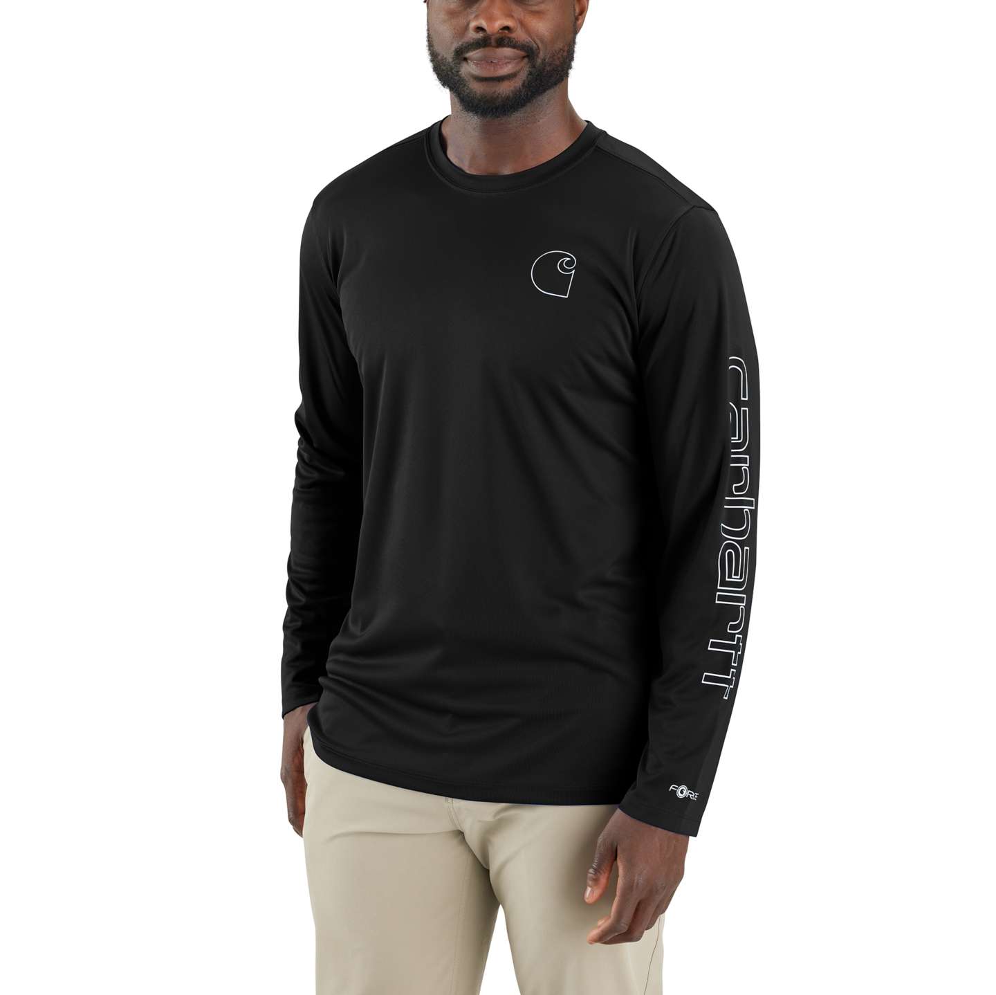 Мужская футболка Carhartt Force Sun Defender™ Relaxed LS Logo, цвет: Чёрный — фото 1