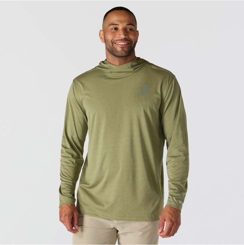 Carhartt  Dark Bronzed Green Heather Force Sun Defender™ Lightweight Long-Sleeve Hooded Logo Graphic T-Shirt