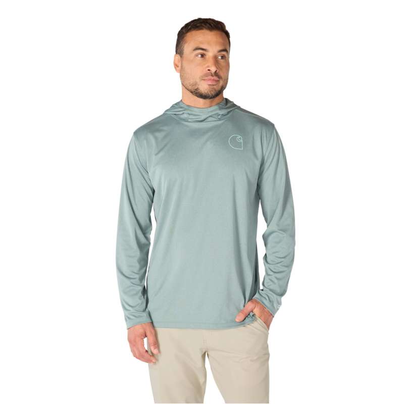 Carhartt  Green Slate Heather Force Sun Defender™ Relaxed Logo Hoodie