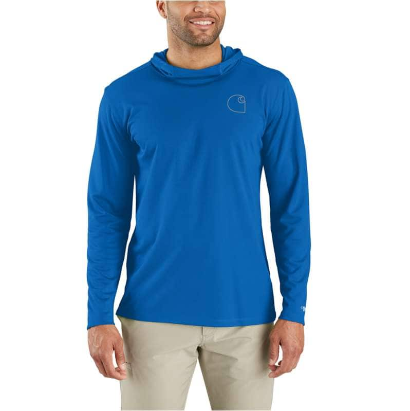 Carhartt  Beacon Blue Force Sun Defender™ Lightweight Long-Sleeve Hooded Logo Graphic T-Shirt