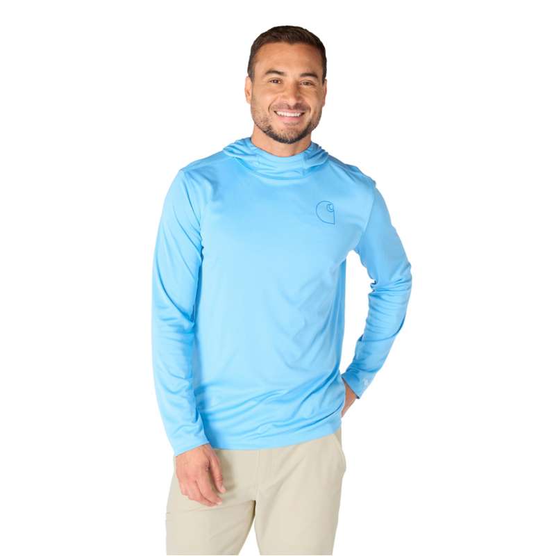 Carhartt  Tranquil Blue Heather Force Sun Defender™ Relaxed Logo Hoodie