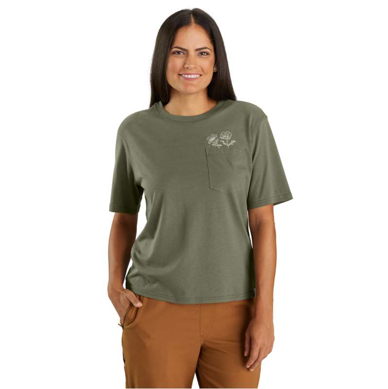 Carhartt  Dusty Olive Women's TENCEL™ Fiber Series Loose Fit Short-Sleeve Flower Pocket T-Shirt