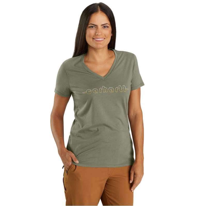 Carhartt  Dusty Olive Women's TENCEL™ Fiber Series Relaxed Fit Short-Sleeve V-Neck Graphic T-Shirt