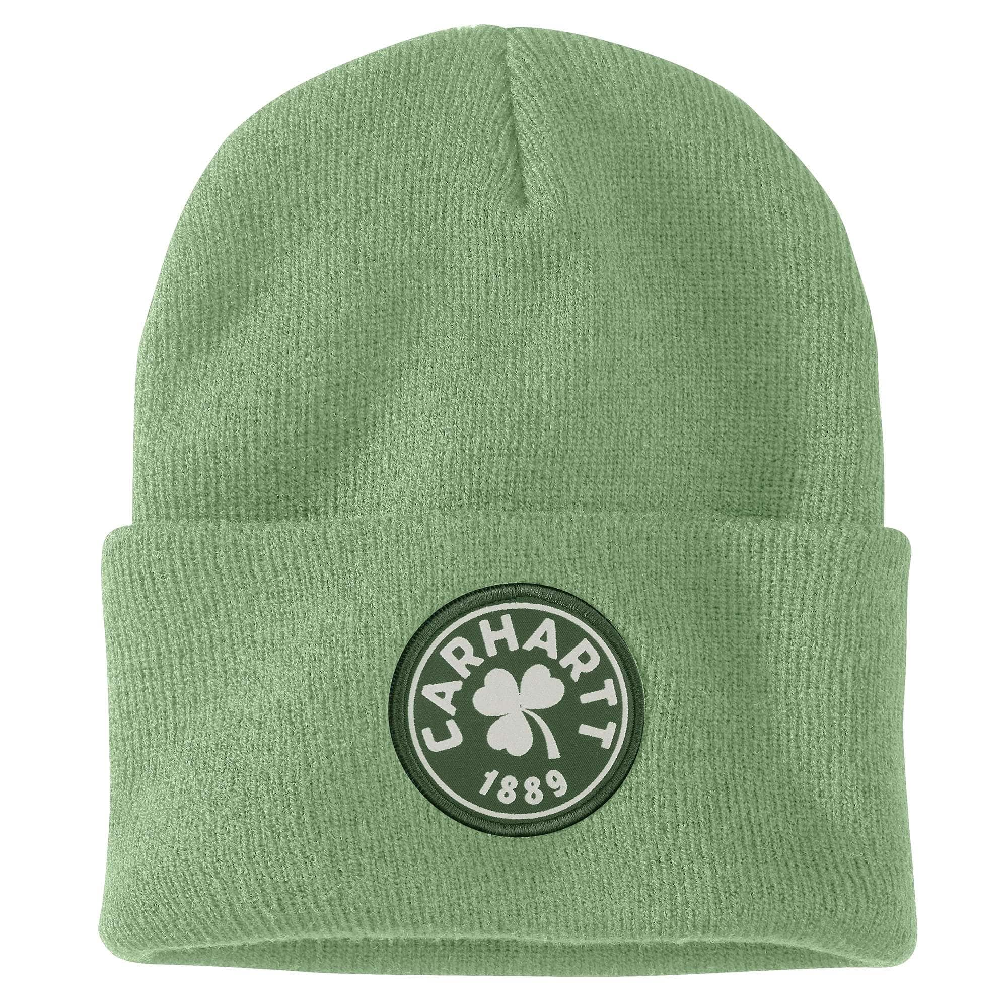 Carhartt Men's Knit Pom Cuffed Logo Beanie, Arborvitae, OFA at  Men's  Clothing store