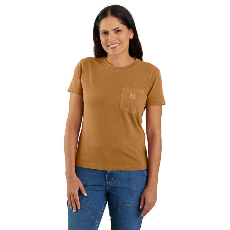 Carhartt  Carhartt Brown Women's Re-Engineered Relaxed Fit Midweight Short-Sleeve Garment Dye Pocket T-Shirt