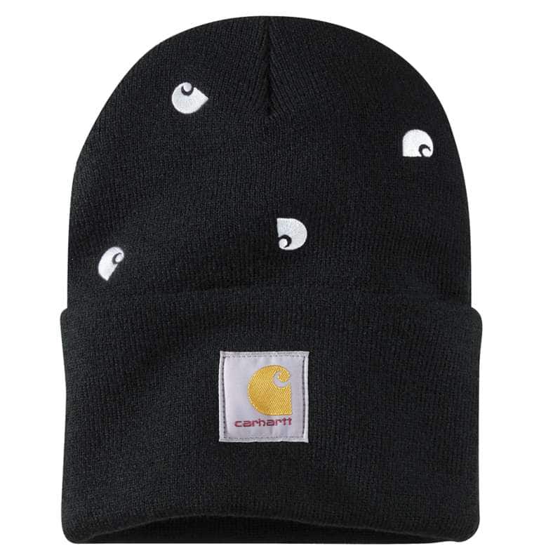 Carhartt  Black Embroidered Knit Patch Beanie