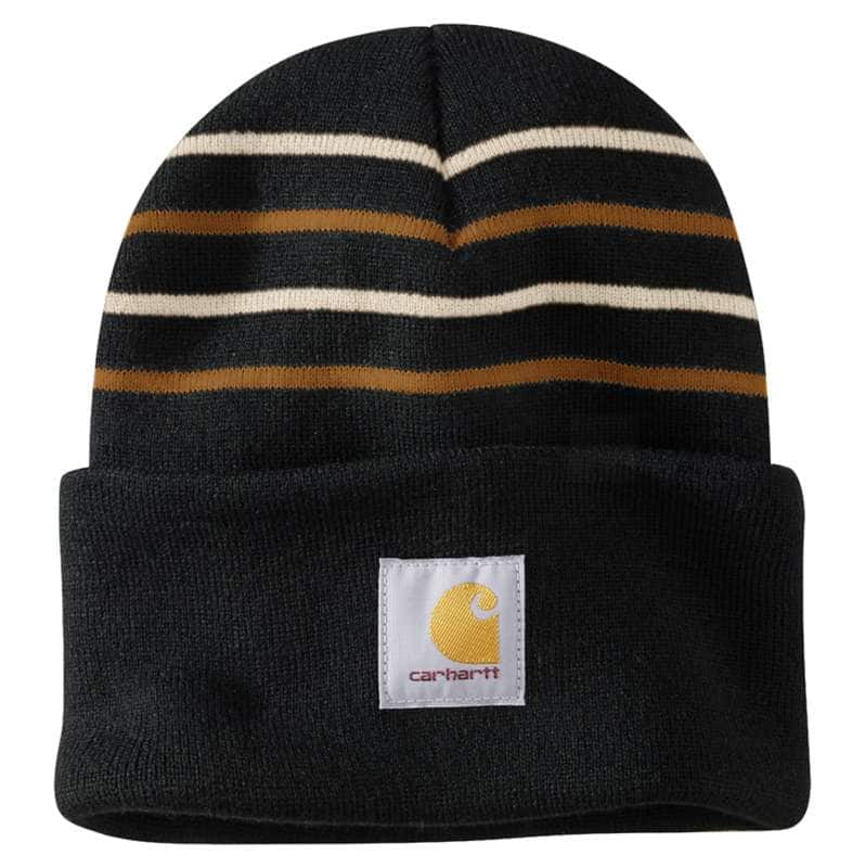 Carhartt  Black Knit Stripe Beanie