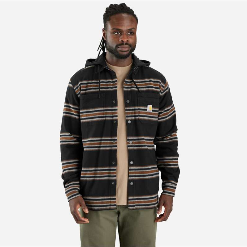 Carhartt  Carhartt Brown/Black Rugged Flex® Relaxed Fit Flannel Fleece-Lined Hooded Shirt Jac