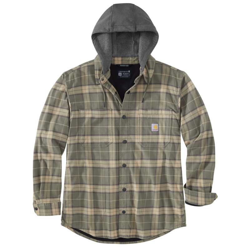 Carhartt  Dusty Olive Rugged Flex® Relaxed Fit Flannel Fleece-Lined Hooded Shirt Jac