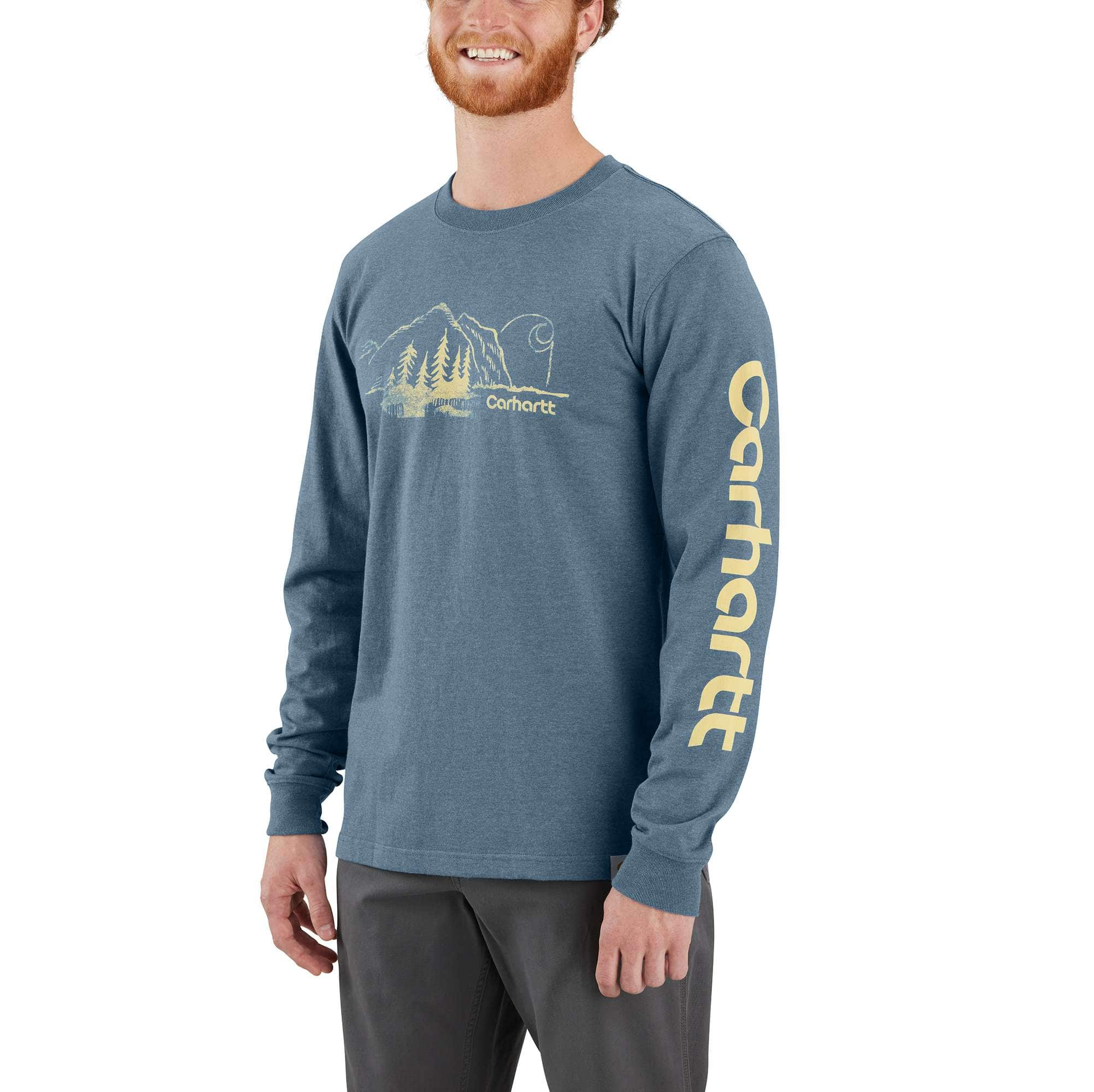 Relaxed Fit Heavyweight Long Sleeve Mountain Graphic T Shirt Gifts for Him Carhartt