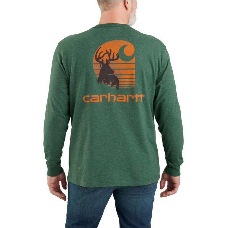 Carhartt  Frosted Balsam Heather Loose Fit Heavyweight Long-Sleeve Pocket Deer Graphic T-Shirt