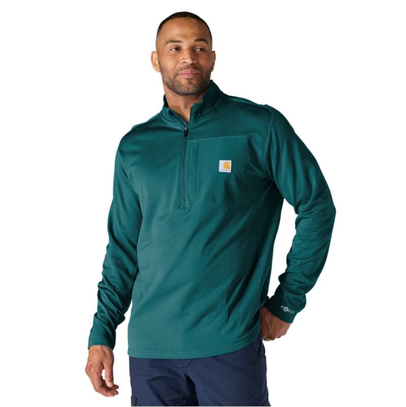 Carhartt  Greenstone Carhartt Force® Relaxed Fit Mock Neck Half-Zip Fleece-Lined Shirt