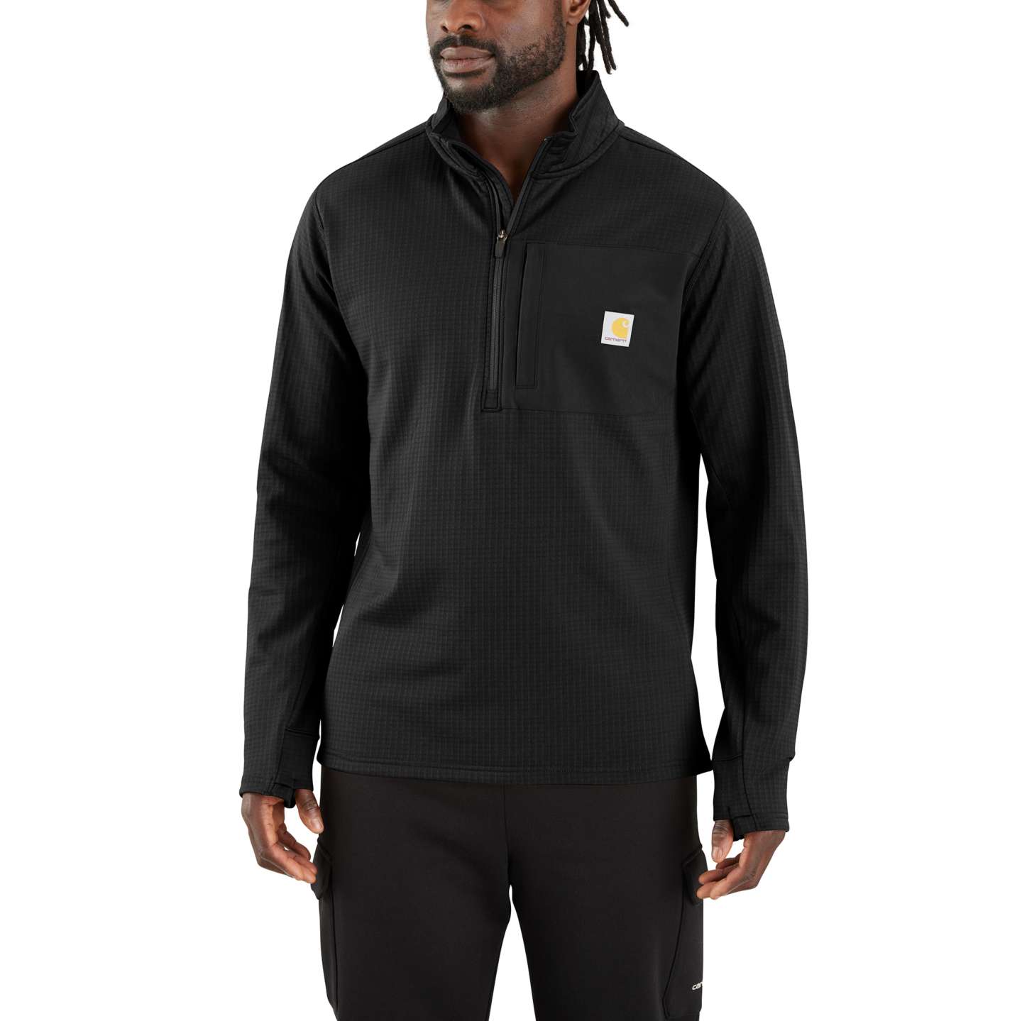 Мужская кофта с воротником-стойкой Carhartt Force Ironwood Relaxed, молния 1/2, цвет: Чёрный — фото 1