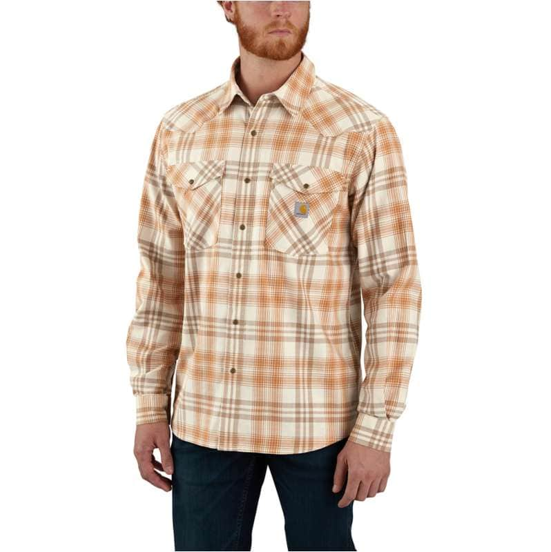 Carhartt  Hickory Nut Montana Rugged Flex Relaxed Fit Lightweight Long-Sleeve Snap-Front Plaid Shirt