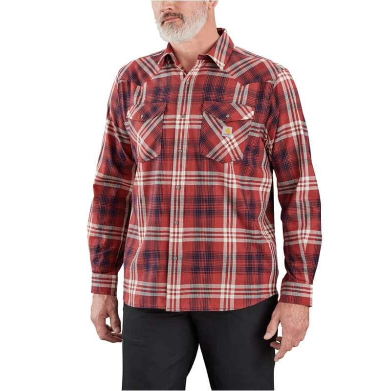 Carhartt  Dark Barn Red Montana Rugged Flex Relaxed Fit Lightweight Long-Sleeve Snap-Front Plaid Shirt