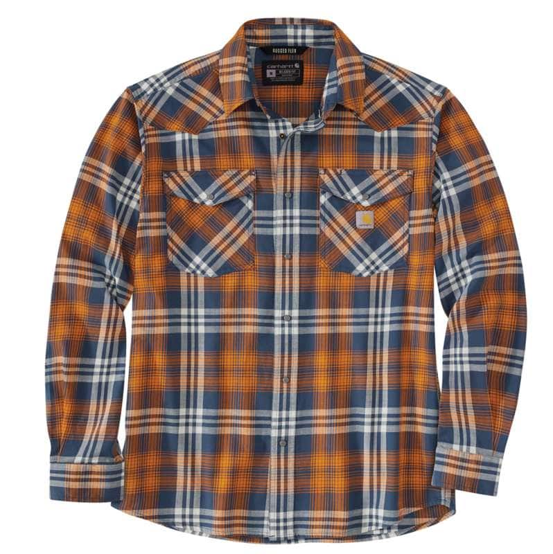 Carhartt  Dark Blue Montana Rugged Flex Relaxed Fit Lightweight Long-Sleeve Snap-Front Plaid Shirt