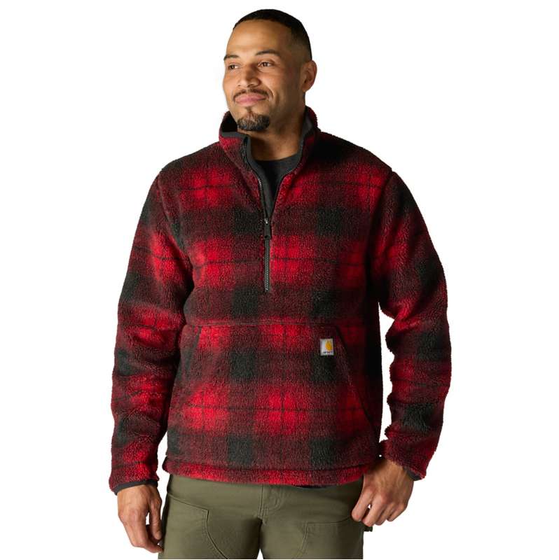 Carhartt  Industry Red Ombre Plaid Loose Fit Fleece Pullover - 2 Warmer Rating