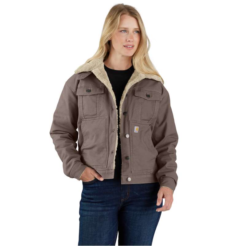 Carhartt  Taupe Gray Women's Rugged Flex® Loose Fit Canvas Sherpa-Lined Jacket - 2 Warmer Rating