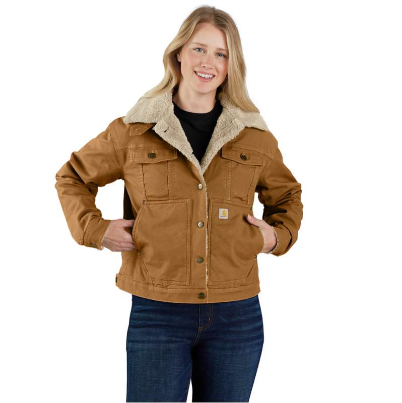 Carhartt  Carhartt Brown Women's Rugged Flex® Loose Fit Canvas Sherpa-Lined Jacket - 2 Warmer Rating