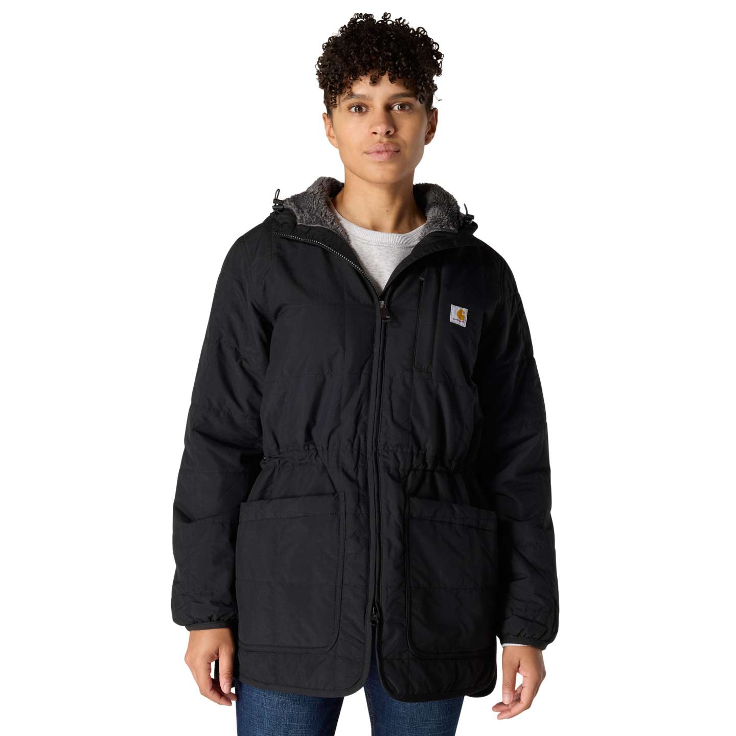 Женское пальто Carhartt Rockford Loose Fit Lightweight Insulated Hooded Coat - 4 Extreme Warmth Rating, цвет: Чёрный — фото 1