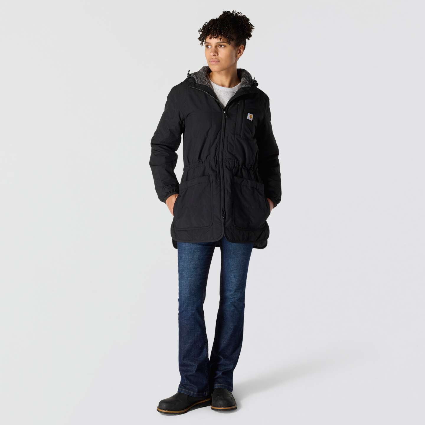 Женское пальто Carhartt Rockford Loose Fit Lightweight Insulated Hooded Coat - 4 Extreme Warmth Rating, цвет: Чёрный — фото 4