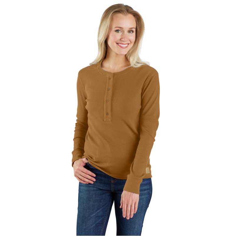 Carhartt  Carhartt Brown Women's TENCEL™ Fiber Series Relaxed Fit Long-Sleeve Ribbed Henley Shirt