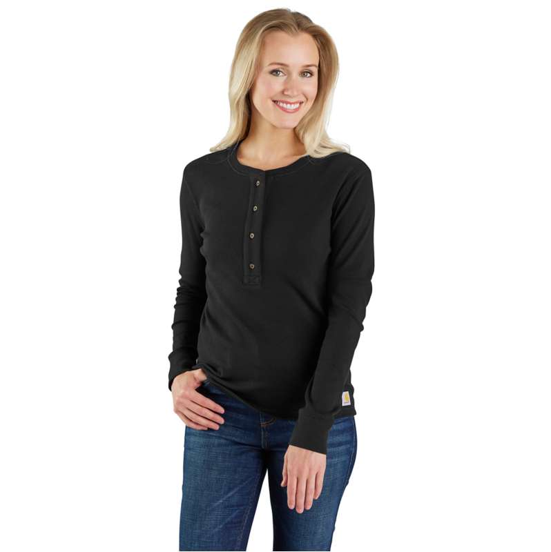 Carhartt  Black Women's TENCEL™ Fiber Series Relaxed Fit Long-Sleeve Ribbed Henley Shirt