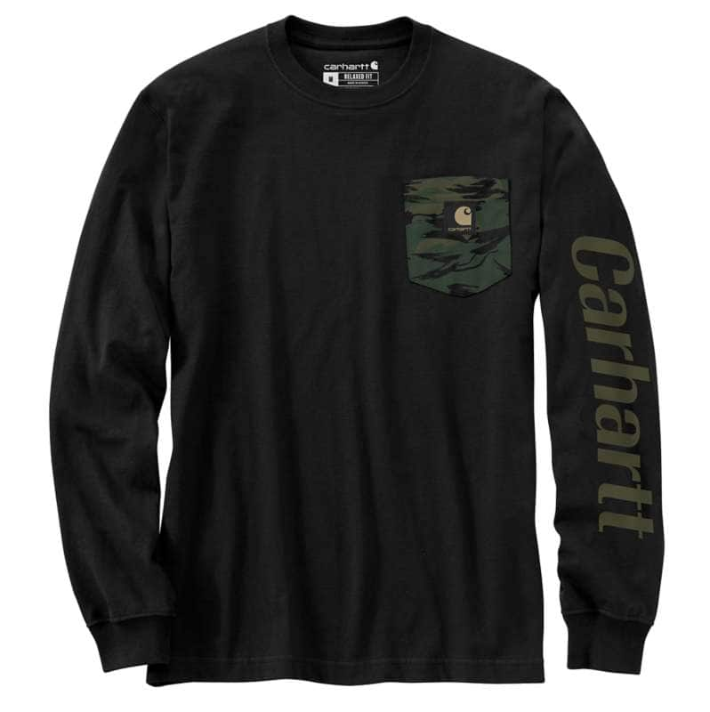 Carhartt  Black Relaxed Fit Heavyweight Long-Sleeve Pocket Camo Graphic T-Shirt