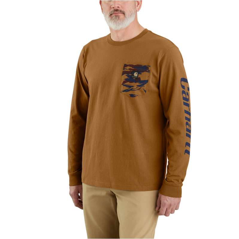 Carhartt  Carhartt Brown Relaxed Fit Heavyweight Long-Sleeve Pocket Camo Graphic T-Shirt