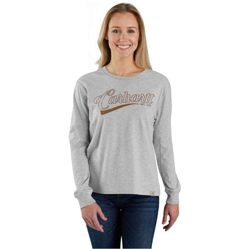 Carhartt  Heather Gray Women's TENCEL™ Fiber Series Loose Fit Long-Sleeve Logo Graphic T-Shirt