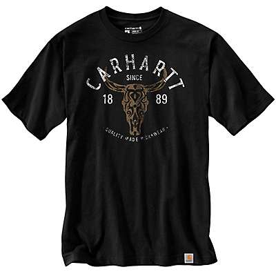 Carhartt Men's Black Montana Relaxed Fit Heavyweight Short-Sleeve Longhorn Graphic T-Shirt