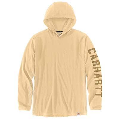 Carhartt Men's Golden Mist Carhartt Force® Relaxed Fit Midweight Long-Sleeve Logo Graphic Hooded T-Shirt